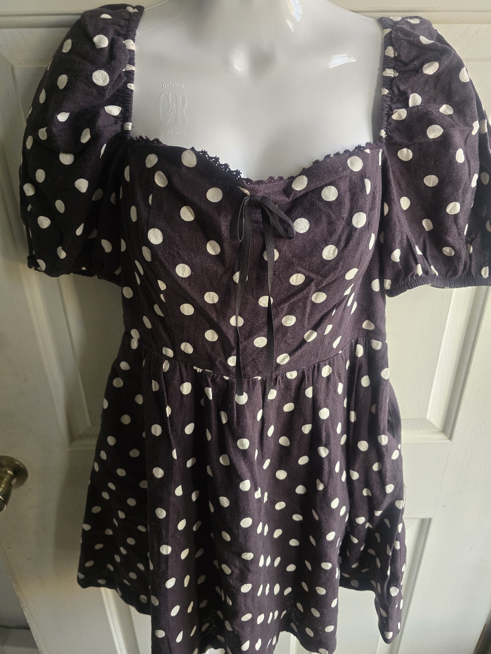 Camila Coelho Amelie Expresso Brown Dress with Cream Polka Dots
